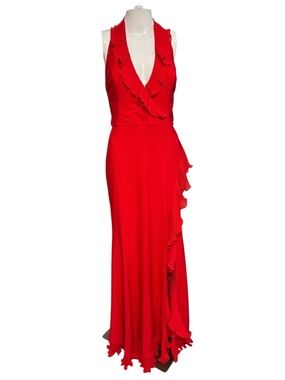 Dress the Population Women’s Red Ruffle Halter Maxi Gown Sz. XL